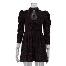 Load image into Gallery viewer, Women Clothing Floral Short Dress Women pirational Design Stylish Stand up Collar Tie Three Quarter Sleeve High Waist A line Dress