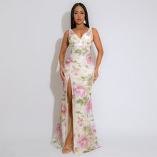 Load image into Gallery viewer, Sexy V neck Brace High Slit Sequ Dress Velvet Sequin Printed Dress Women
