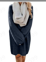 Load image into Gallery viewer, Autumn Winter Women Clothes Mid Length Long Sleeve Round Neck Loose Plush Dress
