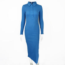 Load image into Gallery viewer, Autumn Winter Women Clothing Sexy Slit Slim Rib Button Long Sleeve Dress