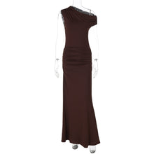 Load image into Gallery viewer, Women Clothing Summer Pleated Waist Tight Slimming Shoulder Hollow Out Cutout Sexy Solid Color Dress