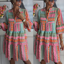 Load image into Gallery viewer, Women Stand Alone Autumn Clothing Printed V-neck Three Quarter Sleeve Dress