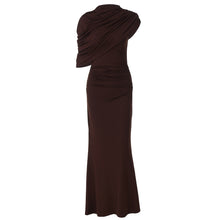 Load image into Gallery viewer, Women Clothing Summer Oblique Shoulder Design Skinny Sheath Pleated Irregular Asymmetric Dress