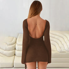 Load image into Gallery viewer, Women Clothing Autumn Solid Color Elegant Sexy Backless Long Sleeve Ribbon Dress Women