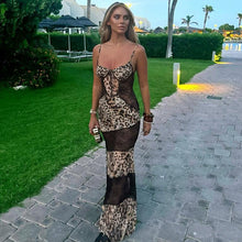 Load image into Gallery viewer, Spring Women Clothing Suspenders Leopard Print Lace Stitching Sexy See through Dress