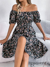 Load image into Gallery viewer, Spring Summer Floral Square Collar Short Sleeve Waist Controlled Ruffled A line Women Clothing