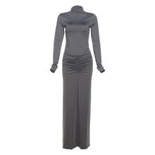 Load image into Gallery viewer, Autumn Winter Sexy Slimming Beam Waist Solid Color Maxi Dress Pleated Dress Women