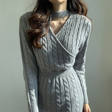 Load image into Gallery viewer, Chic Personality All Match Round Neck Hemp Pattern Front Back Wearable Design Sneaky Design Split Sweater Dress Women