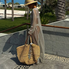 Load image into Gallery viewer, Women Clothing See through round Neck Long Sleeve Split Sun Protection Sexy Dress