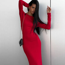 Load image into Gallery viewer, Women Clothing Spring Summer Solid Color Long Sleeve Tight Waist Hip Split Dress Women