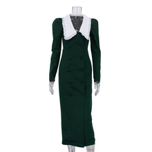 Load image into Gallery viewer, Spring Color Contrast Cardigan Sheath Dress Women Doll Collar Long Sleeve High Waist French Dress
