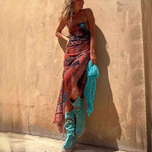 Load image into Gallery viewer, Sexy Sleeveless Printed Stretch Split Straps Tulle Dress