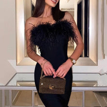 Load image into Gallery viewer, Spring Women Clothing Sexy Feather Tube Top Dress Sheath Office Tight Dress