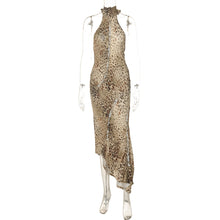 Load image into Gallery viewer, Summer Sexy Backless Slim Fit Lace up Halter Irregular Asymmetric Leopard Print Dress Women