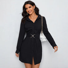 Load image into Gallery viewer, Autumn Casual Office Shirt Dress Single Breasted Black Long Sleeve Collared Dress