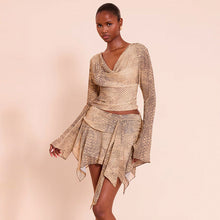 Load image into Gallery viewer, Women Clothing Autumn Winter Snake Pattern Printed Long Sleeved Top Slim Ribbon Skirt Outfit