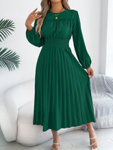 Load image into Gallery viewer, Women Clothing Spring Summer Elegant Wooden Ear Long Sleeved Waist Pleated Dress