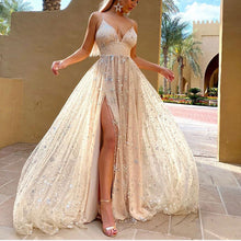 Load image into Gallery viewer, Arrival Women Dress Tight Waist Slit Shiny Crystal Mop Large Swing Dress