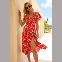 Load image into Gallery viewer, Summer Sexy Chiffon Printed V-neck Dress Ruffled Beach Dress