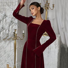 Load image into Gallery viewer, Autumn Winter Party Dress French Ladies Dress Korean Velvet Bell Sleeve Square Collar A line Dress Women