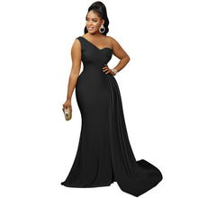Load image into Gallery viewer, Solid Color Party Tight One Shoulder Sleeve Dress Maxi Dress Women