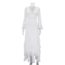 Load image into Gallery viewer, Spring Autumn Digital Printed Chiffon Dress Women Design Ruffled Bell Sleeve High Waist Maxi Dress