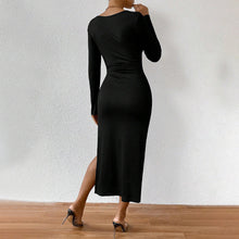 Load image into Gallery viewer, Women Clothing French Elegant Socialite Dress Autumn Winter Square Collar Sexy Slit Slim Midi Dress