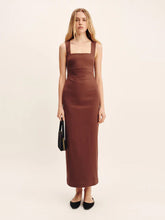 Load image into Gallery viewer, Simple Solid Color Square Collar Sling Dress Summer Slim Cotton Linen Maxi Dress