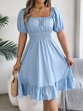 Load image into Gallery viewer, Spring Summer Casual Square Collar Short Sleeve Waist Trimming Ruffles A line Dress Women Clothing