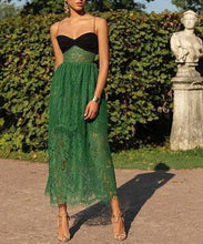 Load image into Gallery viewer, Women Clothing Sexy Suspenders Lace Green Hollow Out Cutout Holiday Mopping Maxi Dress