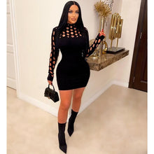 Load image into Gallery viewer, Women Clothing Sexy Knitted Dress Hollow Out Cutout Long Sleeve Tight Woolen Dress