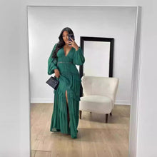 Load image into Gallery viewer, Autumn Winter Elegant Stitching Long Sleeve V Neck Dress Women Dress