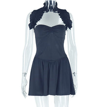 Load image into Gallery viewer, Solid Color Slim Women Clothing Sexy Backless Pleated A line Simple Halter Short Sleeveless Dress