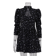 Load image into Gallery viewer, Women Clothing Floral Short Dress Women pirational Design Stylish Stand up Collar Tie Three Quarter Sleeve High Waist A line Dress