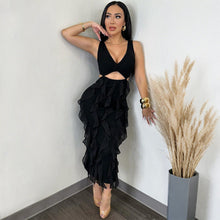 Load image into Gallery viewer, Women Clothing Sexy V neck Sleeveless Cut-out Ruffled Solid Color Split Dress