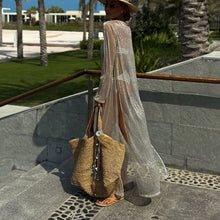Load image into Gallery viewer, Women Clothing See through round Neck Long Sleeve Split Sun Protection Sexy Dress