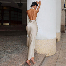 Load image into Gallery viewer, Summer Solid Color Sleeveless Halter Sexy Backless Satin Dress