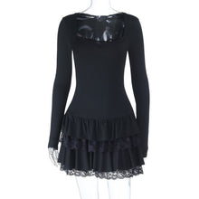 Load image into Gallery viewer, Square Collar Wooden Ear Mini Dress for Women Autumn Winter Long Sleeve Dress