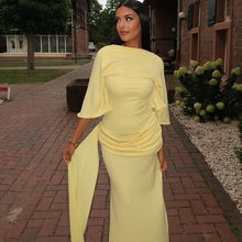 Load image into Gallery viewer, Women Clothing Backless Sexy Pleated Loose Hip Dress off Neck Lace up Split Maxi Dress
