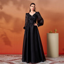 Load image into Gallery viewer, Women Clothing Advanced Long Sleeve V neck Lace Cocktail Large Swing Evening Dress