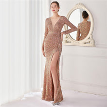 Load image into Gallery viewer, Cocktail Elegant Long Long Sleeve Sequined Atmosphere Fishtail Evening Dress