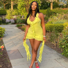 Load image into Gallery viewer, Summer Solid Color Sleeveless Low Collar Wooden Ear Irregular Asymmetric Hip Wrapped Short Dress