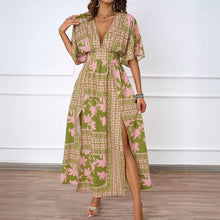 Load image into Gallery viewer, Summer Sexy V neck Short Sleeve Waist Controlled Printed Dress for Women