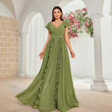 Load image into Gallery viewer, Elegant Ball Dress Fall High End Ruffled Maxi Dress V neck Dress