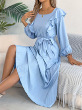 Load image into Gallery viewer, Women Clothing Spring Summer Elegant Ruffled Square Collar Long Sleeve Cinched Pleated Dress