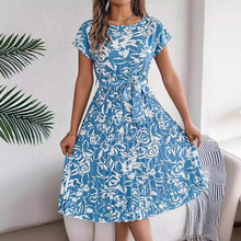 Load image into Gallery viewer, Spring Summer Elegant Floral Short Sleeve Large Hem Pleated Dress Women Clothing