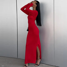 Load image into Gallery viewer, Women Clothing Spring Summer Solid Color Long Sleeve Tight Waist Hip Split Dress Women