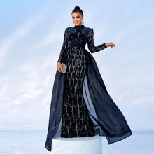 Load image into Gallery viewer, Long Sleeve round Neck Long Sequined Cocktail Cape Fishtail Evening Dress Bridesmaid Dress Women