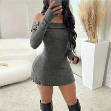 Load image into Gallery viewer, Autumn Solid Color off Shoulder Long Sleeve Sexy Strapless High Waist Short Dress