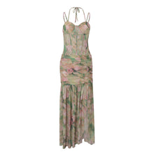 Load image into Gallery viewer, Women Clothing Summer Sexy Spaghetti Strap Floral Print Vacation Beach High Waist Slimming Slit Dress Women